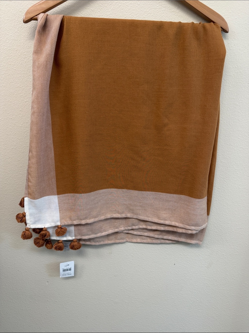 J. Jill Camel and Blush Tassel-Trim Wrap Scarf